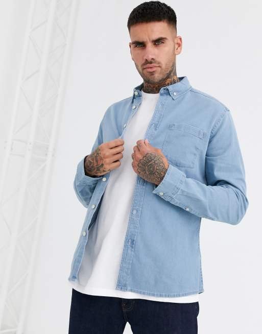 ASOS DESIGN – Jasnoniebieska dopasowana koszula jeansowa ze stretchem – MBLUE