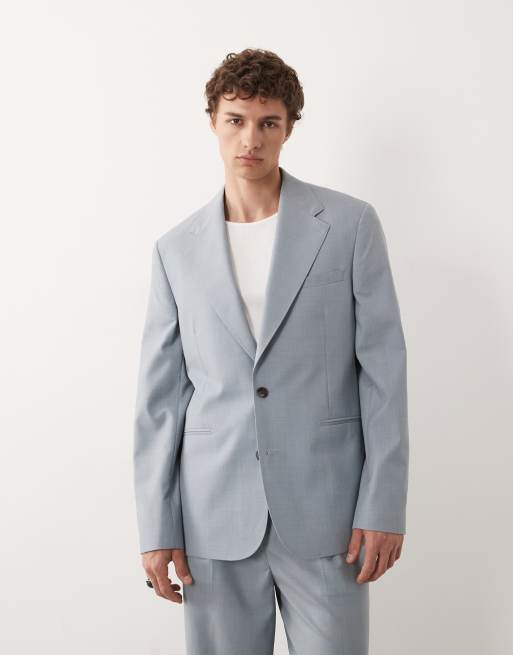 ASOS DESIGN – Jasnoniebieski garnitur premium o luźnym kroju ze zwężanymi nogawkami z lnu i wełny, 2 z 3