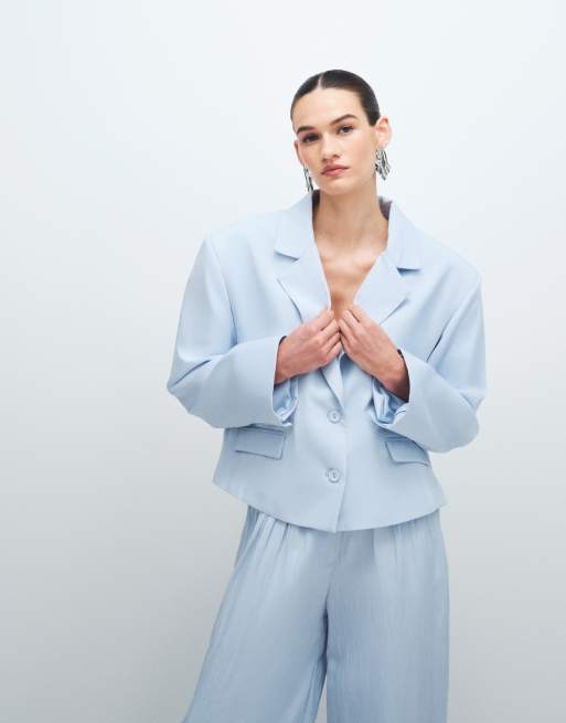 ASOS DESIGN – Jasnoniebieski elegancki zestaw: marynarka oversize i spodnie ze ściągaczami, 2 z 3