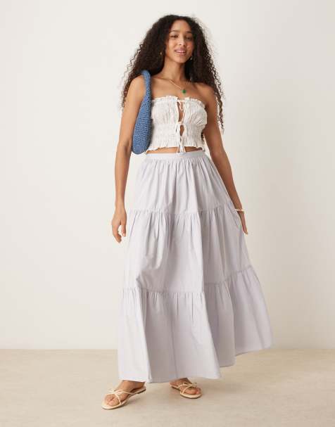 ASOS DESIGN – Jasnoniebieska kaskadowa spódnica maxi w stylu boho - view 1