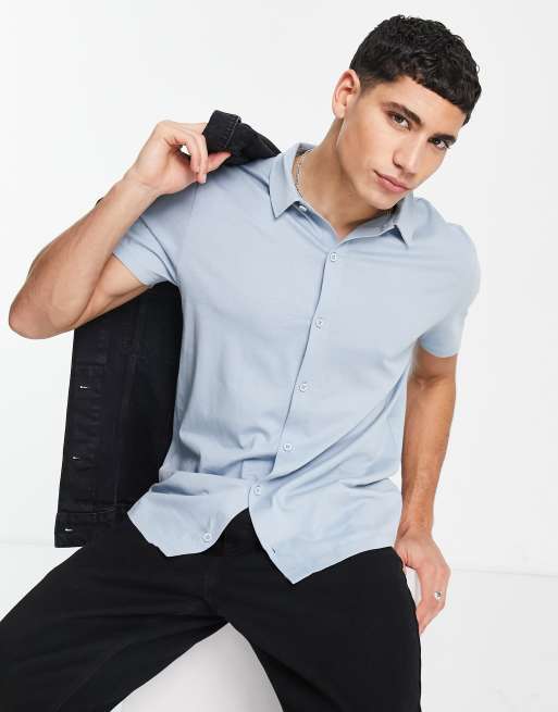 ASOS DESIGN – Jasnoniebieska koszula dżersejowa zapinana na guziki