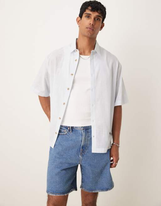 ASOS DESIGN – Jasnoniebieska koszula oversize o pudełkowym kroju z imitacji lny, 2 z 4