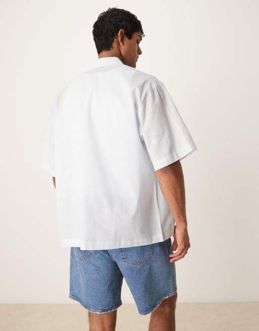 ASOS DESIGN – Jasnoniebieska koszula oversize o pudełkowym kroju z imitacji lny, 3 z 4