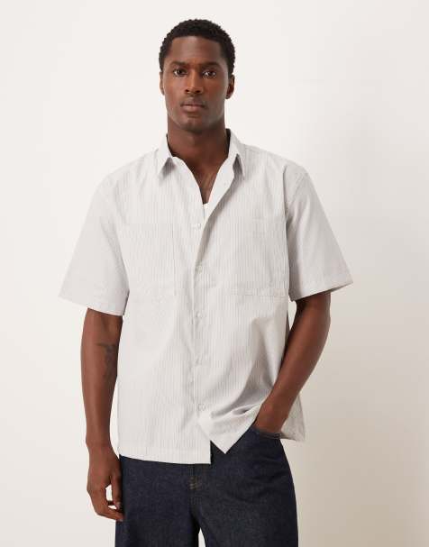 ASOS DESIGN regular revere shirt in light blue stripe