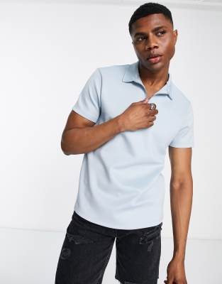 ASOS DESIGN – Jasnoniebieska koszulka polo z materiału nurek 