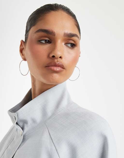 ASOS DESIGN – Jasnoniebieska lniana kurtka z wysokim kołnierzem, 3 z 4