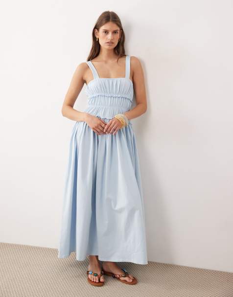 ASOS DESIGN – Jasnoniebieska marszczona sukienka maxi na ramiączkach - view 1