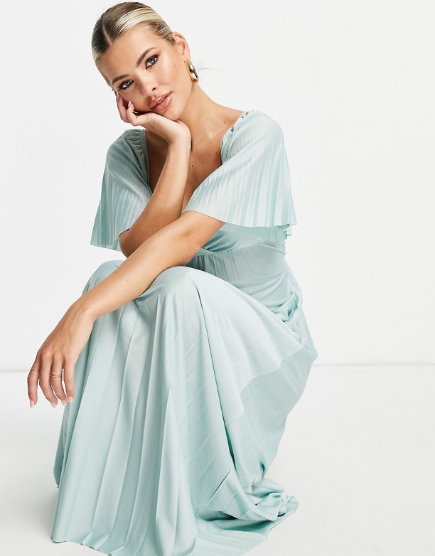 ASOS DESIGN – Jasnoniebieska plisowana sukienka maxi z ozdobnie skrzyżowanym tyłem i krÓtkimi rękawami raglanowymi Błękitny Najlepszy 