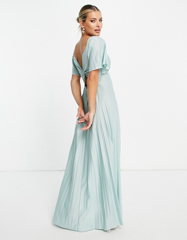 ASOS DESIGN – Jasnoniebieska plisowana sukienka maxi z ozdobnie skrzyżowanym tyłem i krÓtkimi rękawami raglanowymi Błękitny Najlepszy 
