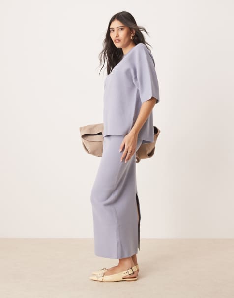 ASOS DESIGN knitted structured midaxi skirt co-ord in pale blue