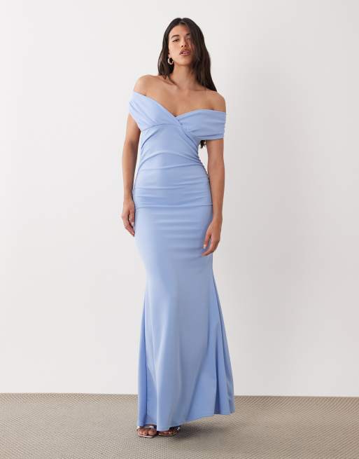 ASOS DESIGN – Jasnoniebieska sukienka maxi z krepy z dekoltem V, 3 z 4