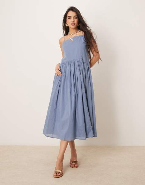 ASOS DESIGN – Jasnoniebieska sukienka midi z obniżoną linią talii - view 1