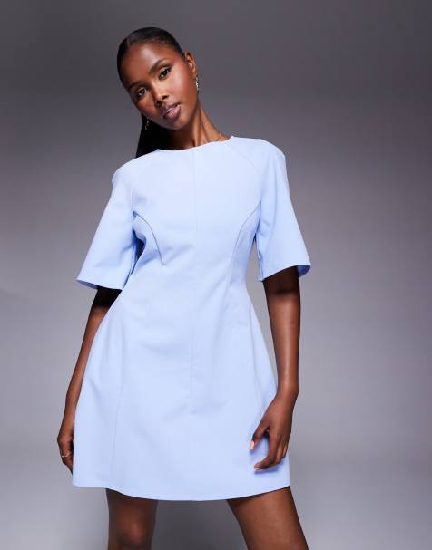 ASOS DESIGN – Jasnoniebieska sukienka mini z krótkimi rękawami i wyprofilowaną spódnicą - view 1