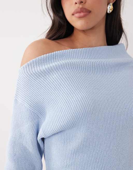 ASOS DESIGN – Jasnoniebieski dzianinowy top z odkrytym ramieniem, 3 z 4