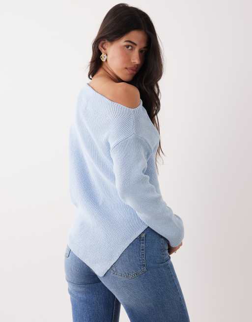 ASOS DESIGN – Jasnoniebieski dzianinowy top z odkrytym ramieniem, 4 z 4