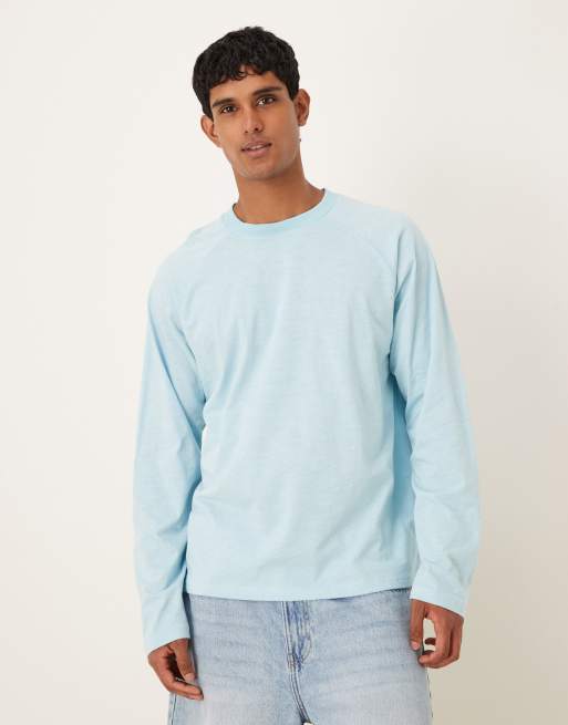 ASOS DESIGN – Jasnoniebieski fakturowany T-shirt o luźnym kroju z długimi rękawami