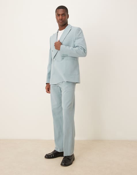 ASOS DESIGN – Jasnoniebieski gnieciony dwurzędowy garnitur o dopasowanym kroju - view 1