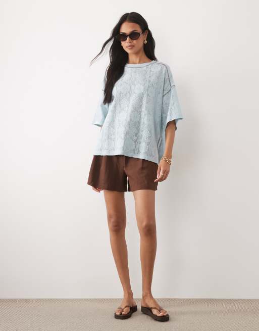 ASOS DESIGN – Jasnoniebieski szydełkowany T-shirt oversize z dżerseju, 2 z 4
