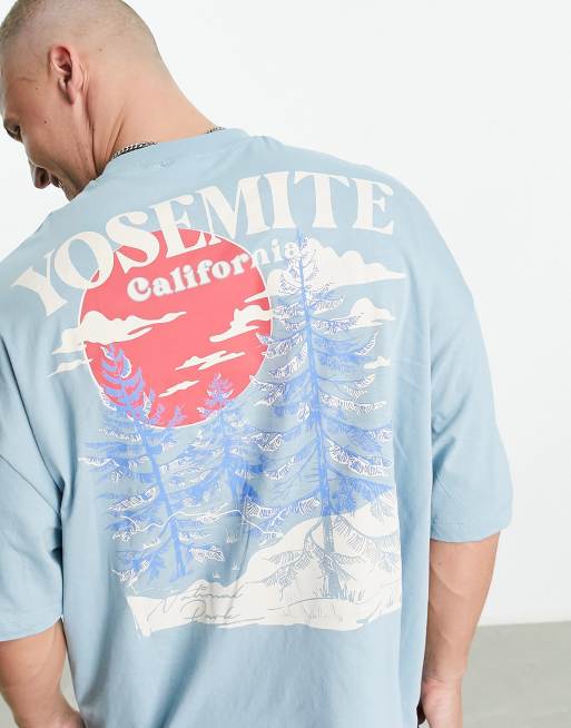 ASOS DESIGN – Jasnoniebieski T-shirt oversize z nadrukiem na plecach