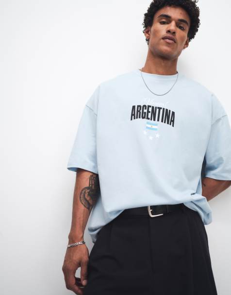 ASOS DESIGN – Jasnoniebieski T-shirt oversize z piłkarskim nadrukiem reprezentacji Argentyny - view 1