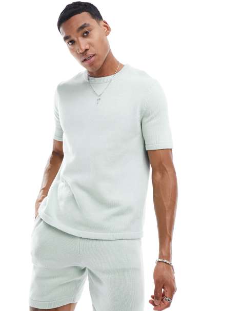ASOS DESIGN – Jasnoniebieski T-shirt średniej grubości z bawełnianej dzianiny, część zestawu - view 1