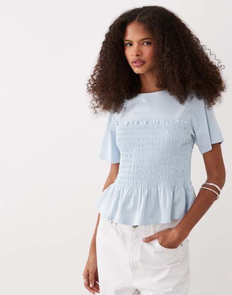 ASOS DESIGN – Jasnoniebieski T-shirt z marszczoną talią - view 1