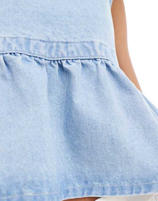 ASOS DESIGN – Jasnoniebieski top jeansowy z baskinką i wiązaniem z boku, 3 z 4
