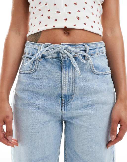 ASOS DESIGN – Jasnoniebieskie dopasowane jeansy barrel z paskiem , 5 z 5