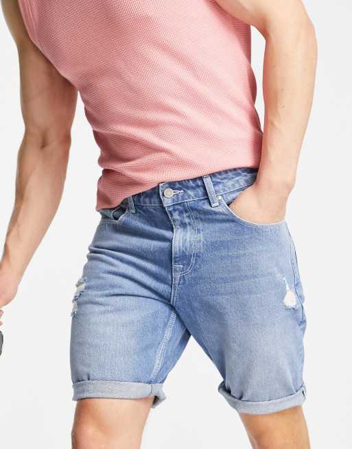 ASOS DESIGN – Jasnoniebieskie dopasowane szorty jeansowe z przetarciami , 3 z 4
