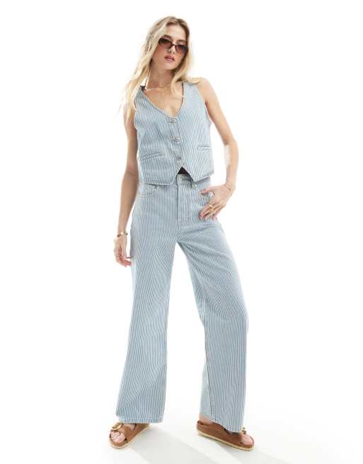 ASOS DESIGN – Jasnoniebieskie jeansy o fasonie dad z szerokimi nogawkami w paski, część zestawu