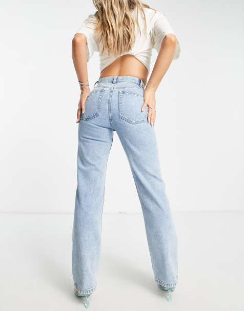 ASOS DESIGN mid rise straight jeans in light blue