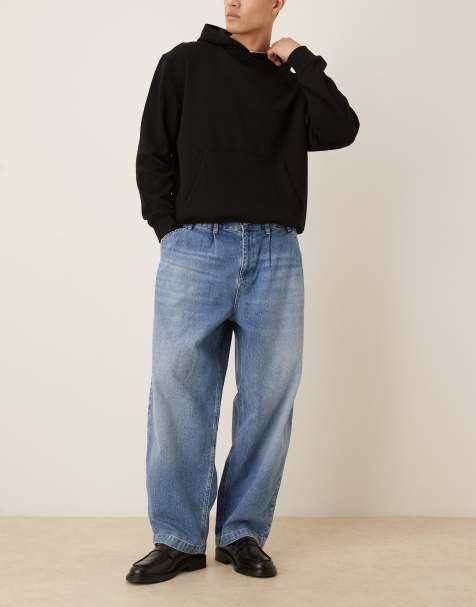 ASOS DESIGN oversized tapered jeans in light wash blue with pleats