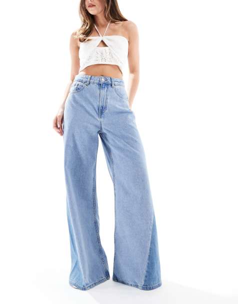 ASOS DESIGN – Jasnoniebieskie jeansy z szerokimi nogawkami, podwyższonym stanem i patchworkowymi ozdobnymi szwami - view 1