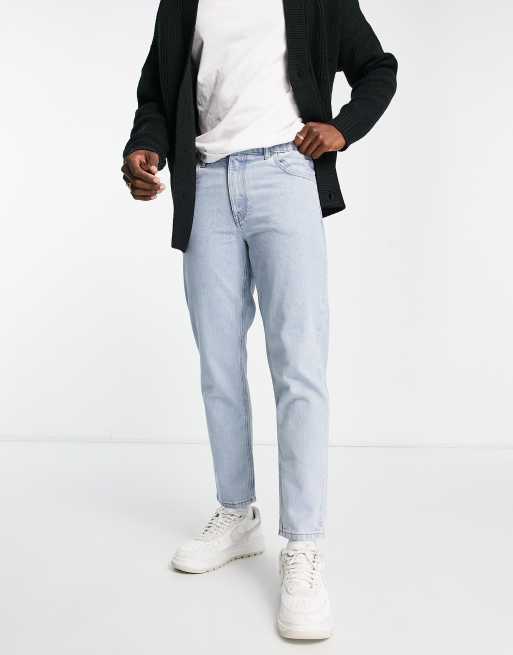 ASOS DESIGN – Jasnoniebieskie klasyczne jeansy ze sztywnego denimu z elastycznym paskiem w talii