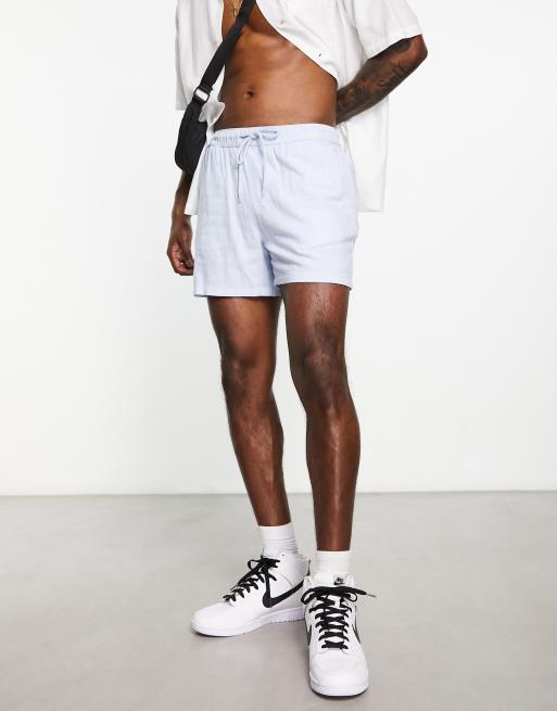 ASOS DESIGN – Jasnoniebieskie krótkie szorty o dopasowanym kroju z domieszką lnu
