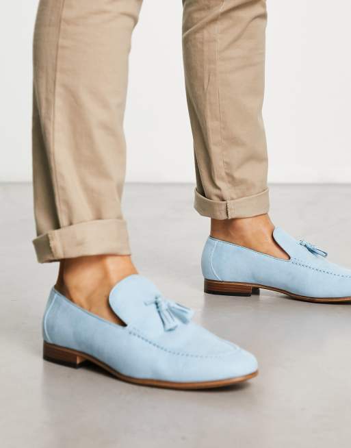ASOS DESIGN – Jasnoniebieskie loafersy z imitacji zamszu z podeszwą w kolorze naturalnym 