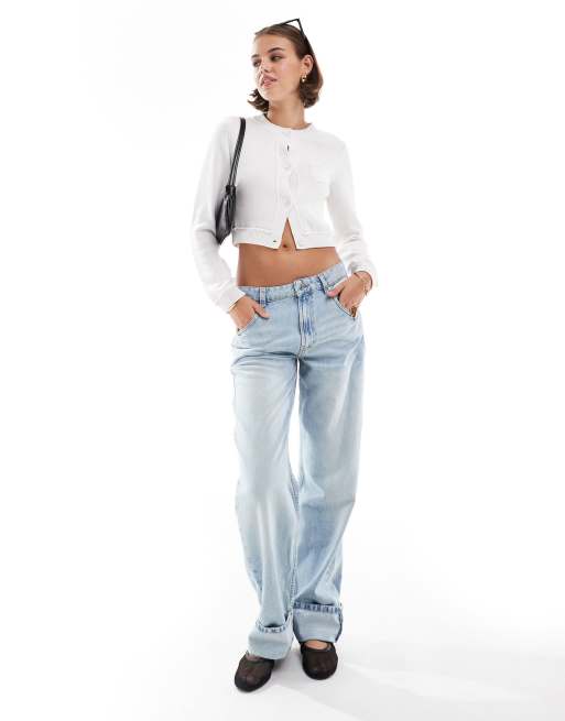ASOS DESIGN – Jasnoniebieskie obszerne jeansy z podwiniętymi nogawkami