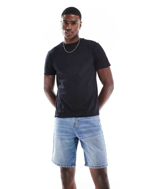 ASOS DESIGN slim regular length denim short in light wash blue