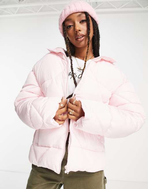 ASOS DESIGN – Jasnoróżowa pikowana kurtka puchowa