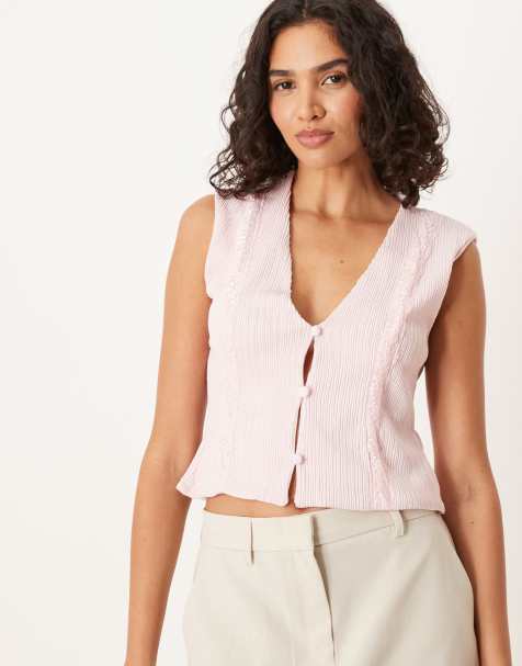 ASOS DESIGN – Jasnoróżowa pomarszczona plisowana kamizelka z koronkowym wykończeniem - view 1