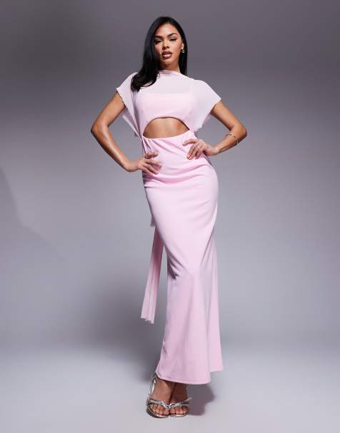 ASOS DESIGN – Jasnoróżowa sukienka maxi z prześwitującą narzutką - view 1