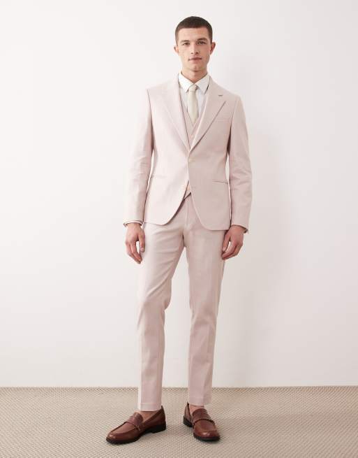ASOS DESIGN – Jasnoróżowy garnitur z dużą zawartością lnu, 3 z 5
