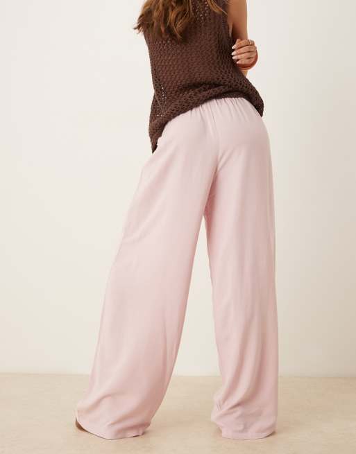 ASOS DESIGN – Jasnoróżowe wciągane spodnie z mieszanki lnianej , 3 z 5