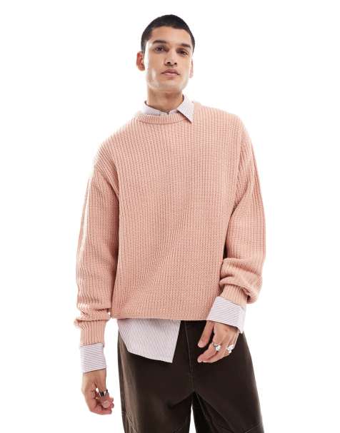 ASOS DESIGN – Jasnoróżowy sweter oversize z prążkowanej dzianiny - view 1