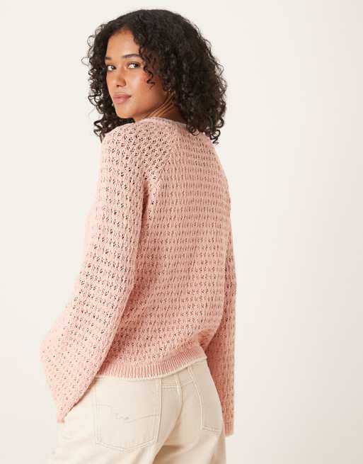 ASOS DESIGN – Jasnoróżowy szydełkowany kardigan z ozdobnym szwem, 3 z 4