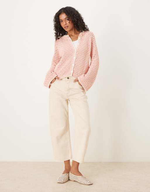 ASOS DESIGN – Jasnoróżowy szydełkowany kardigan z ozdobnym szwem, 4 z 4