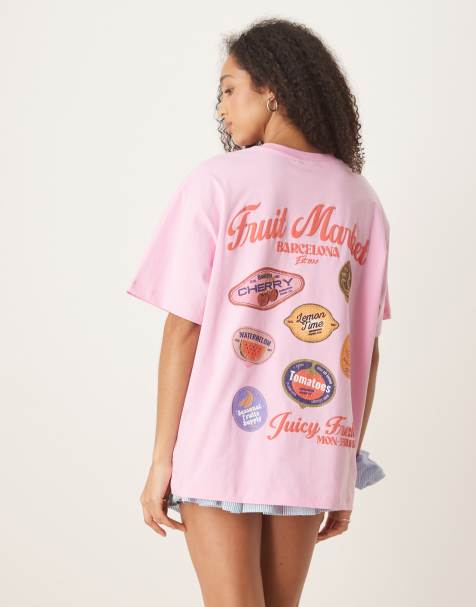 ASOS DESIGN – Jasnoróżowy T-shirt oversize z grafiką z napisem „Fruit Market” i motywem owoców - view 1