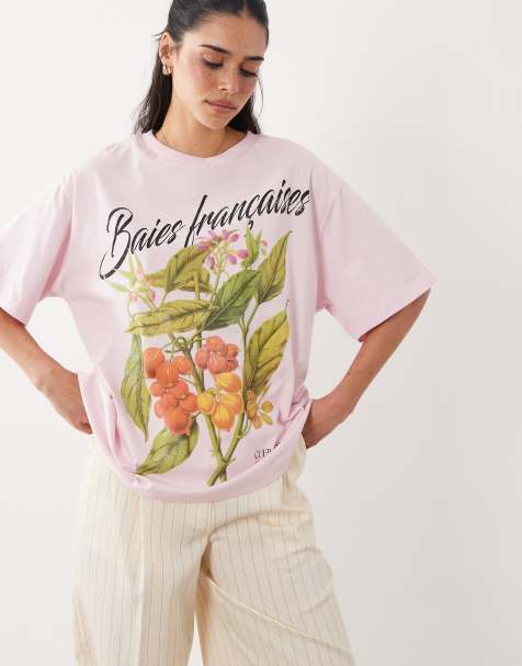ASOS DESIGN – Jasnoróżowy T-shirt oversize z grafiką z owocami w stylu vintage - view 1