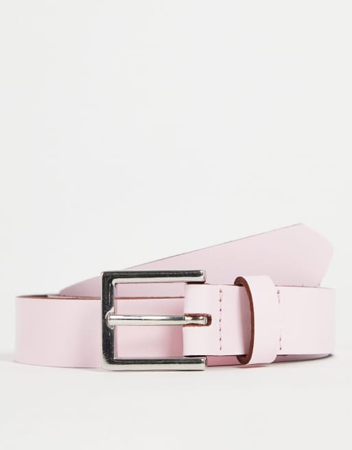 ASOS DESIGN – Jasnoróżowy wąski pasek ze skóry 