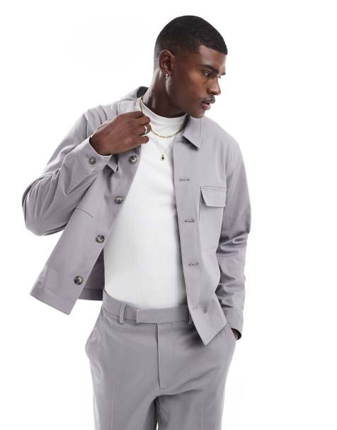 ASOS DESIGN – Jasnoszara elegancka kurtka koszulowa z kołnierzem, część zestawu - view 1